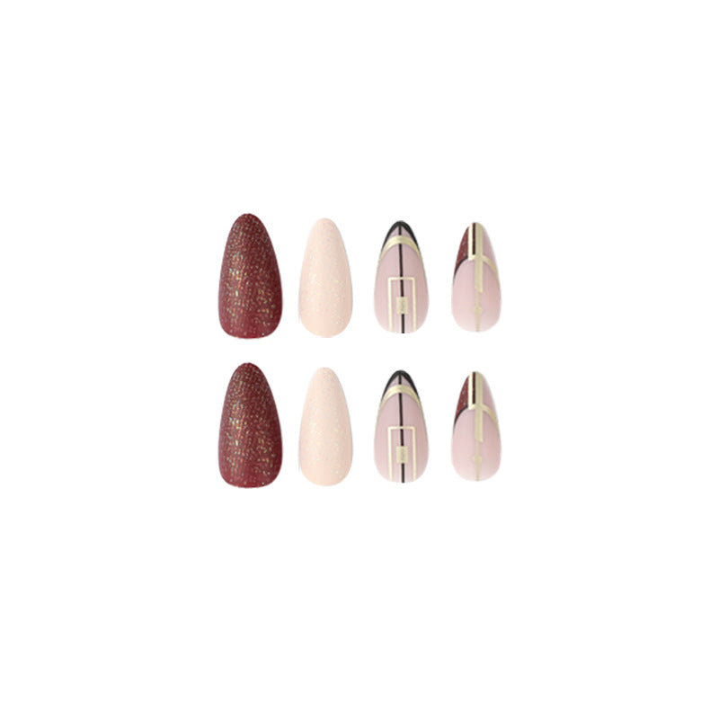 Wholesale Crimson Glitter Matte Black Lines Nail Stickers
